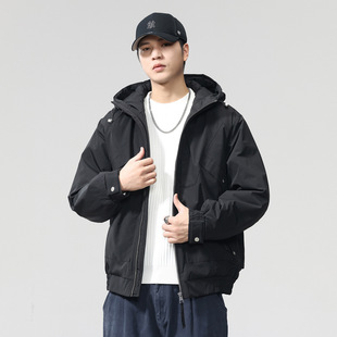 2025秋冬新款青年连帽中装棉服夹克外套男时尚休闲宽松保暖上衣