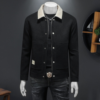 2025男秋冬老钱风翻领保暖呢子外套 82520