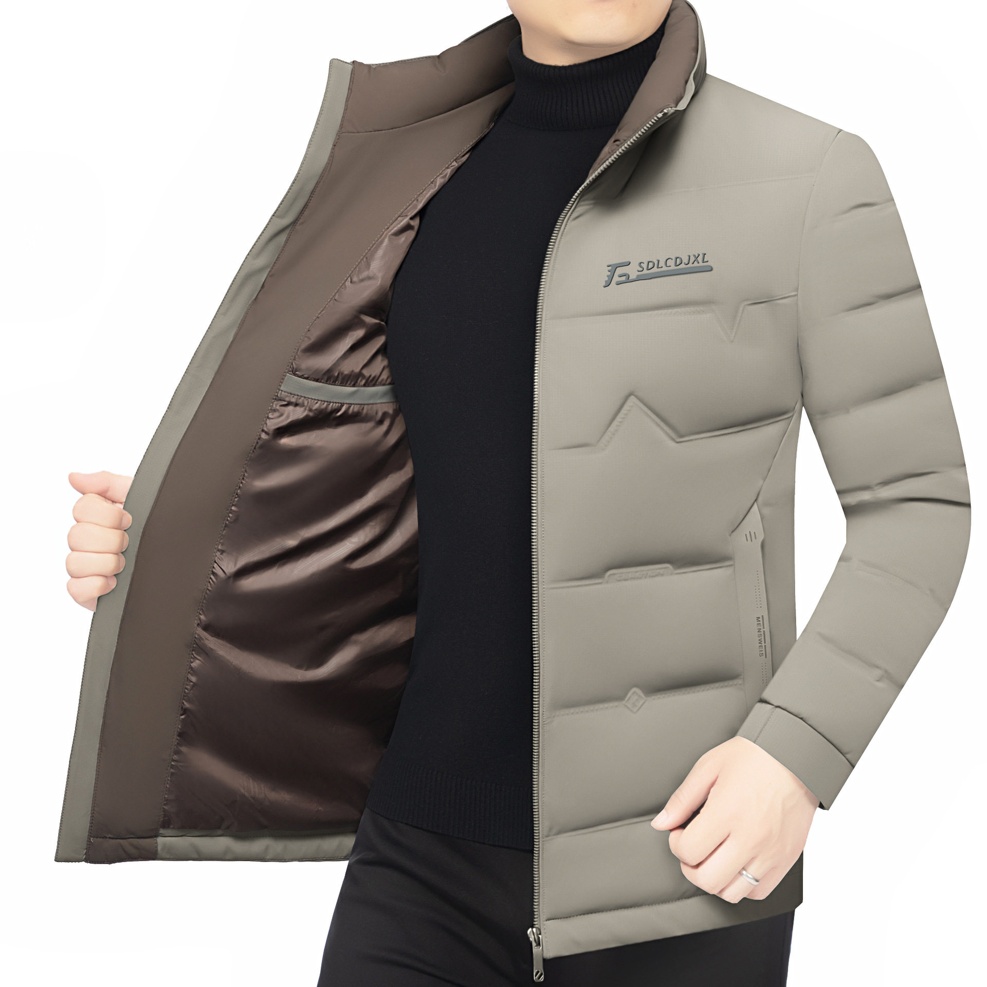 男士时尚休闲立领羽绒服2025冬新款中年爸爸装白鸭绒防寒保暖外套