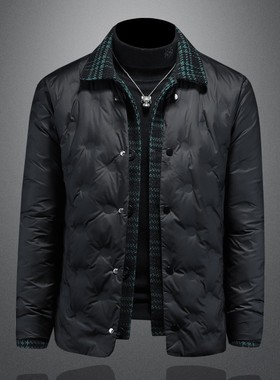 欧洲站冬新款呢料拼接假两件羽绒服男士修身质量T88027/P280