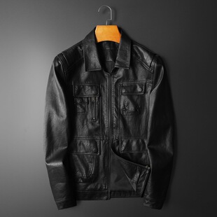 修身 2026春秋季 翻领机车皮外套 男士 潮男皮衣7285 新款