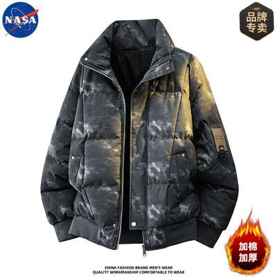 NASA品牌高质量保暖扎染棉服男士冬季夹棉加厚情侣设计感棉衣外套
