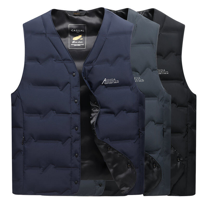 2025秋季新款羽绒马甲男士无袖坎肩休闲爸爸装保暖纯色马甲背心男