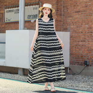 无袖 高级感棉绸连衣裙女士妈妈装 背心裙子 2026新款 中老年睡裙女款