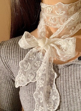 纯欲风白色蕾丝飘带长条丝巾韩系气质百搭配饰腰带丝带春夏脖饰