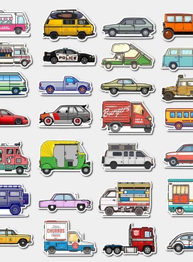 Q版小汽车图案磨砂贴纸防水PVC超薄贴画电脑贴拉杆箱贴涂鸦贴防划