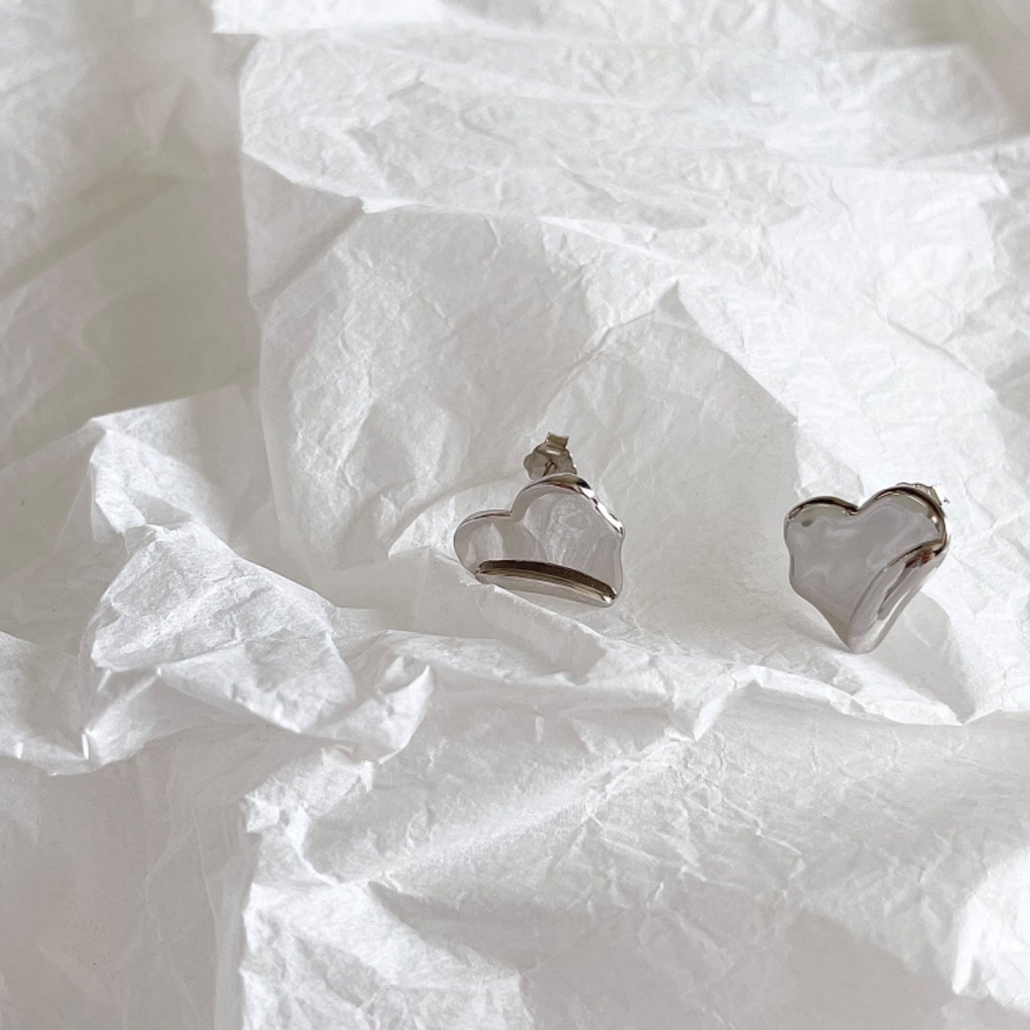 raquellesliver新品s925纯银耳钉女折翼天使小翅膀爱心个性小众