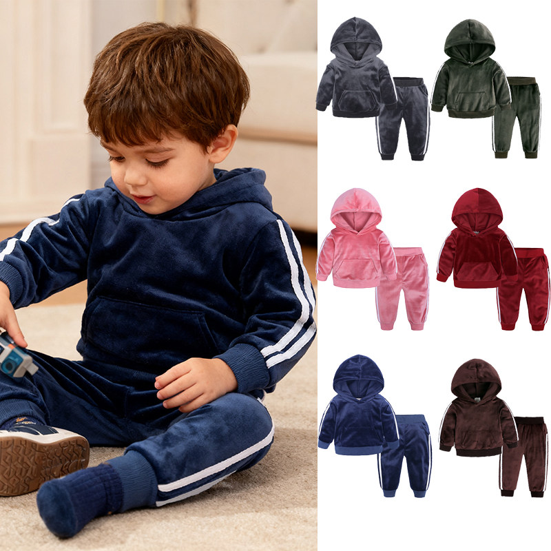 春秋男女童套装2运动套装3小孩4金丝绒5中小童6岁7长袖卫衣两件套