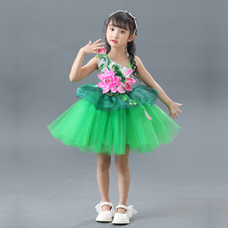 六一儿童演出服女童绿色公主纱裙亮片蓬蓬裙舞蹈幼儿舞台表演服