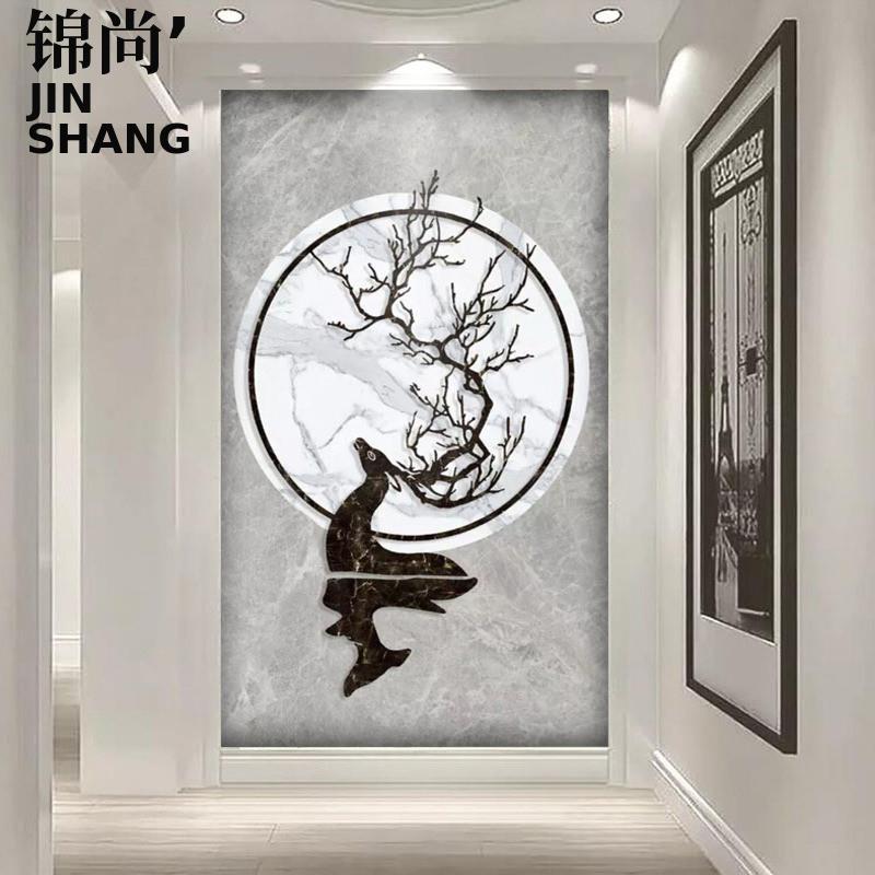 3d玄关壁纸壁画走廊过道背景墙纸现代简约玄幻小鹿装饰画进门墙布图片
