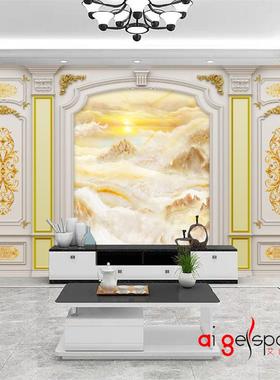 沙发墙大理石纹欧式X01138壁画环保金色护板罗马柱电视背景墙卧室