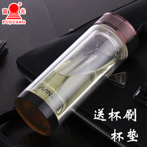 富光健牌双层水晶玻璃杯X006-320ml大容量办公水杯商务泡茶水杯子