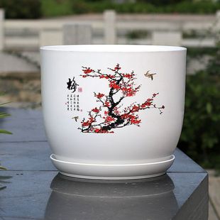梅花树脂花盆家用无异味抗老化塑料花盆阳台客厅绿植盆栽仿陶瓷盆