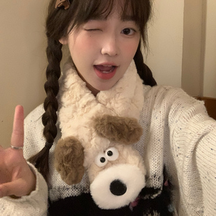 学生保暖百搭卡通防风加厚 毛绒绒围脖套韩版 可爱小围巾女冬季 短款