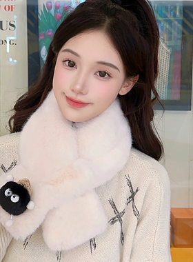 煤球搞怪围巾女冬季保暖毛绒绒围脖加厚可爱防风脖套韩版学生新款
