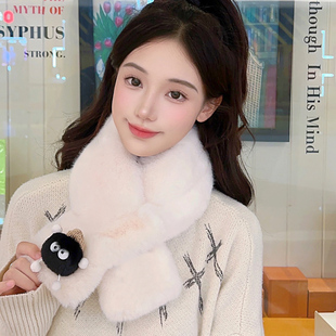 学生新款 煤球搞怪围巾女冬季 保暖毛绒绒围脖加厚可爱防风脖套韩版