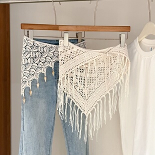 民族风裙帘女春夏2026新款 镂空流苏屁帘叠穿百搭三角巾旅游穿搭配