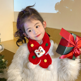 新年红色围巾儿童秋冬季 围脖套女童男宝宝毛绒绒加厚可爱保暖小童