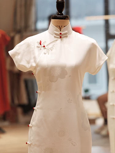 Шелковое летнее ципао, белое вечернее платье, свадебное платье