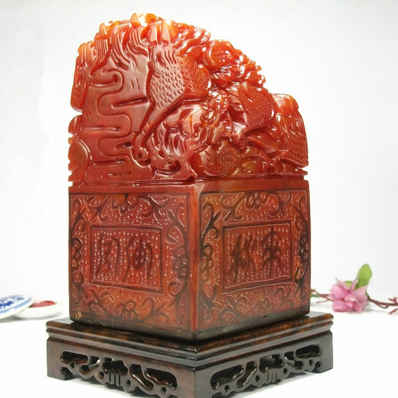 玉玺18cm高档大玉玺超大寿山石仿古精雕九龙玉玺开业礼品家居摆件办公