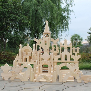 幼儿园户外玩具超大型木制实木实心室外积木建构区益智搭建木头