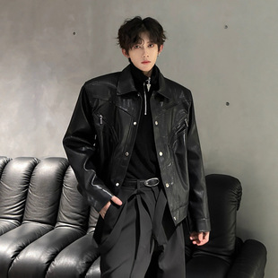 美式 新款 痞帅翻领机车夹克 垫肩皮衣外套男2025春秋季 cleanfit短款