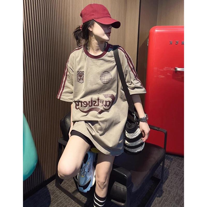 欧货大版短袖t恤女2025新款爆款夏洋气宽松中长款遮屁股潮牌上衣