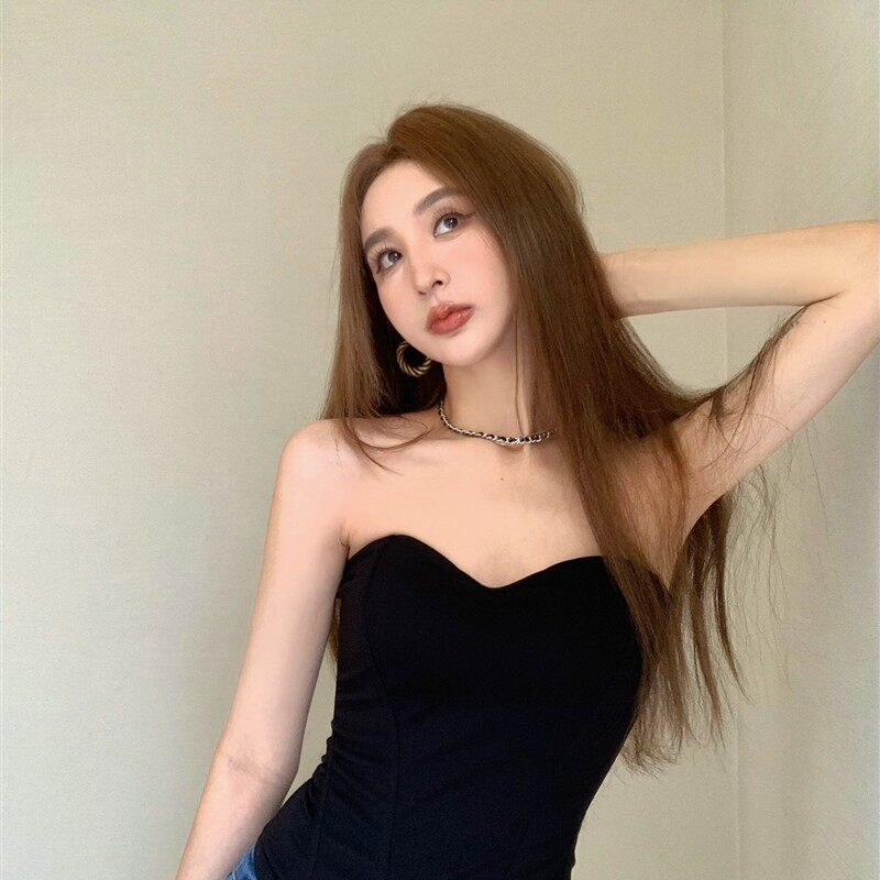 辣妹性感鱼骨抹胸背心女夏季黑色气质裹胸无肩带短款内搭上衣外穿