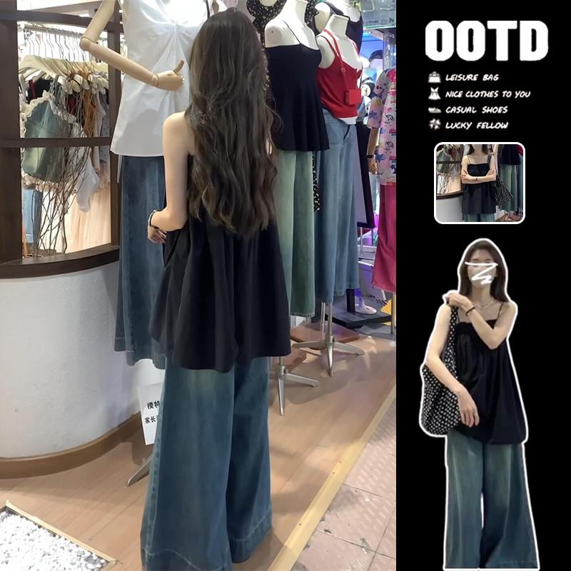 黑色绝美小吊带背心女夏外穿2025新款设计感法式甜辣无袖海边上衣