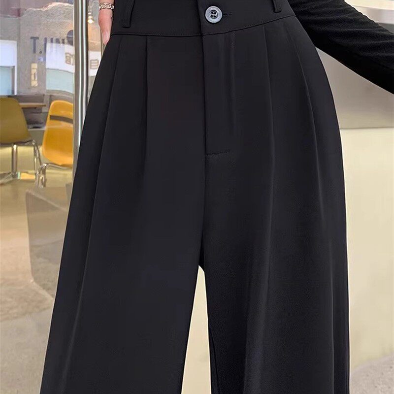西装阔腿裤女2025新款秋季小个子高腰窄版高级感垂感黑色直筒裤子