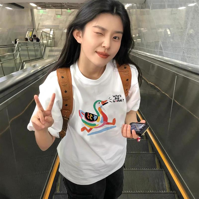 纯棉正肩短袖t恤女2025新款爆款夏季美式设计感小众宽松半袖上衣