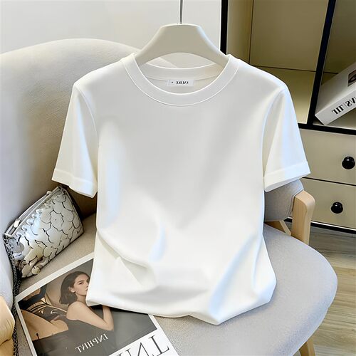 2026早春新款极简风正肩夏季短袖T恤女白色宽松显瘦百搭上衣潮女