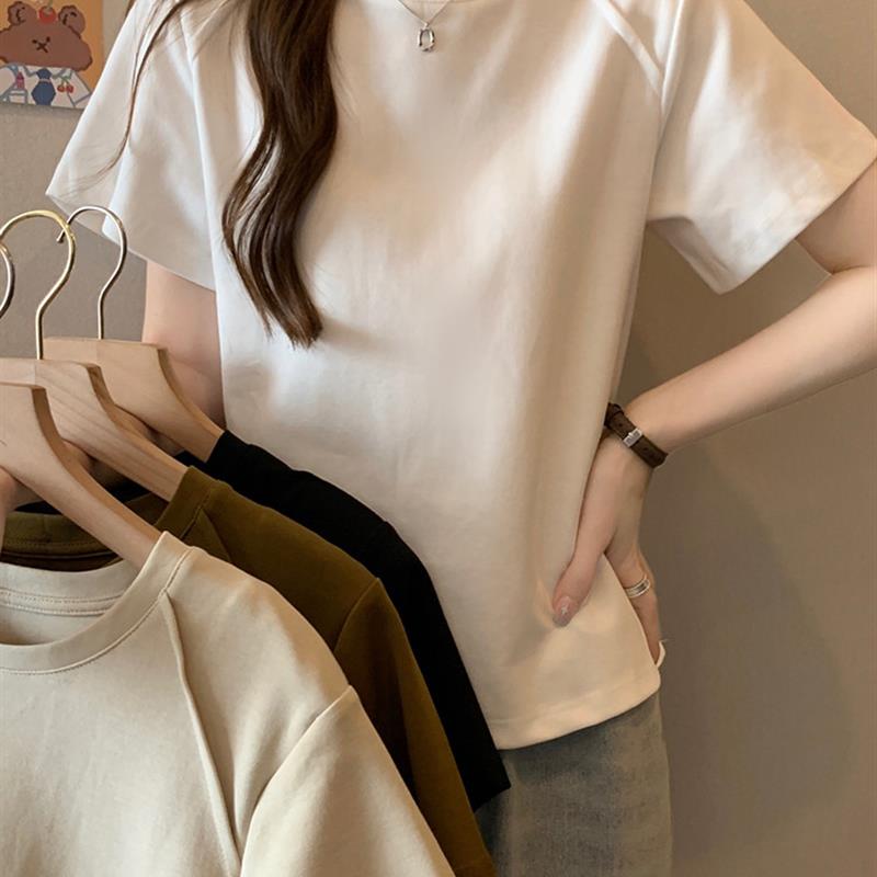 白色正肩短袖t恤女2025春夏新款欧货独特半袖体恤小个子宽松上衣