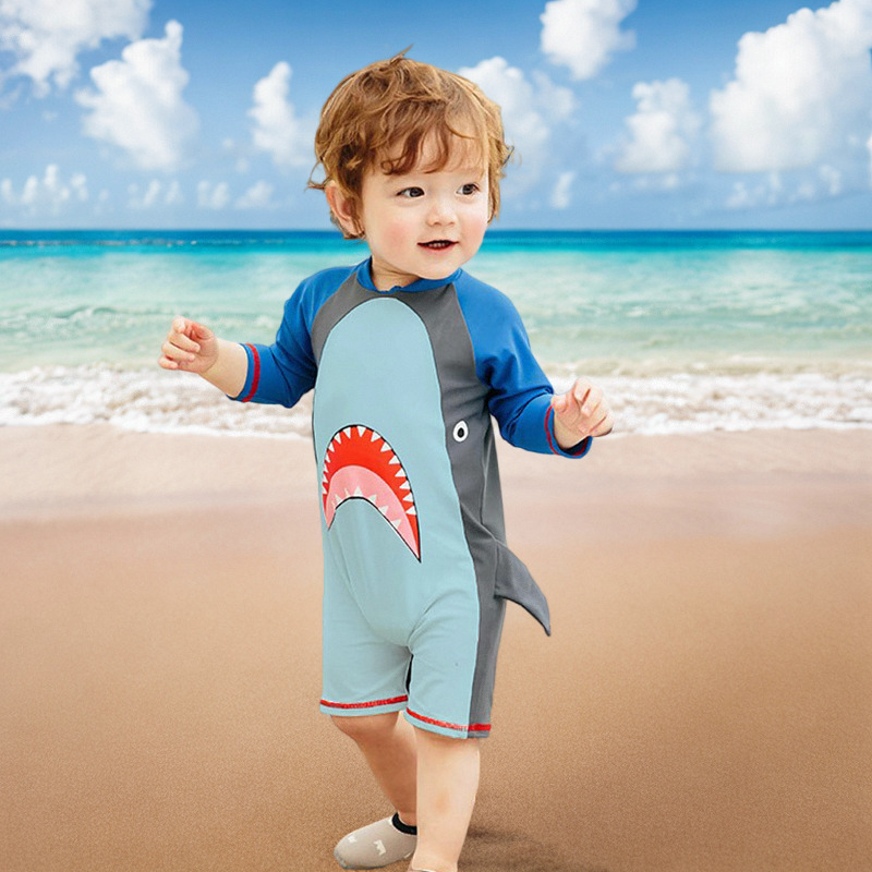 儿童泳衣男童连体中小童可爱宝宝游泳衣男孩沙滩防晒速干温泉泳装