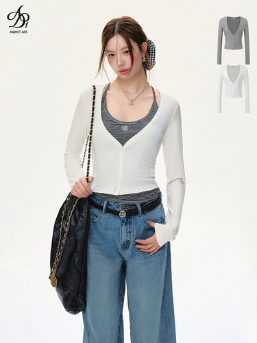 ANDYET AD1 Оригинальный модный короткий приталенный кардиган для отдыха, V-образный вырез, защита от солнца