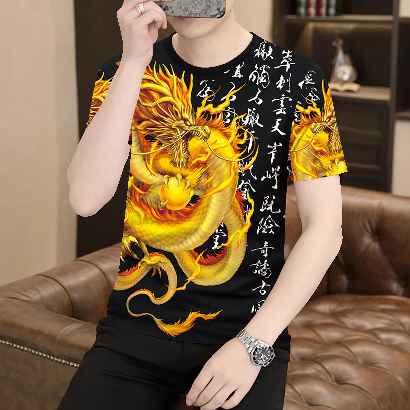冰丝男夏季薄款潮流半截袖短袖T