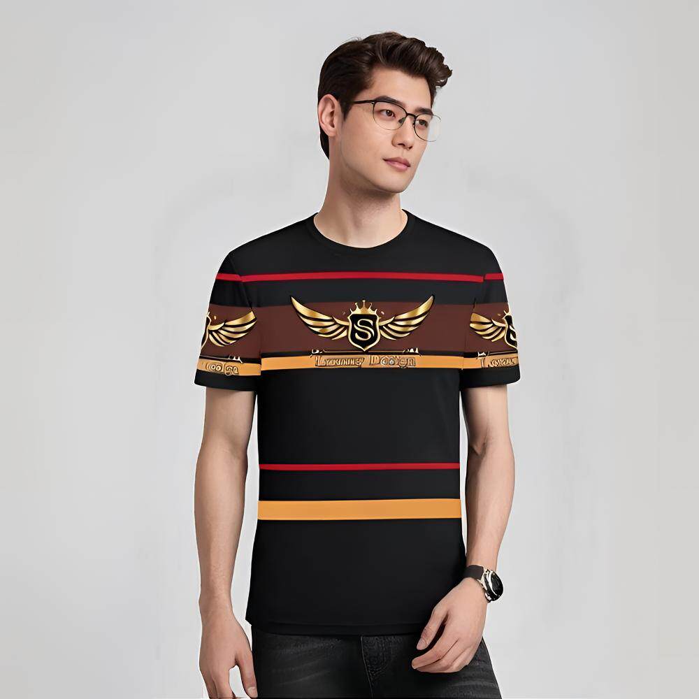 夏季冰丝短袖t恤男2026新款潮流印花百搭修身显瘦圆领半袖体恤衫