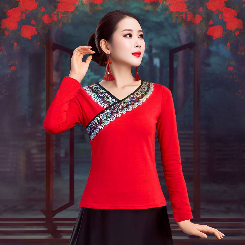 广场舞服装上衣短袖长袖跳舞衣服演出服秋冬新款中国风舞蹈服秧歌