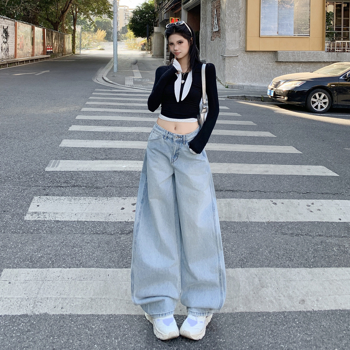 美式复古弯刀牛仔裤女2026年春季新款高腰直简宽松阔腿百搭阔腿裤,女装/女士精品,牛仔裤,淘宝优惠券,粉丝福利购,淘宝优惠卷
