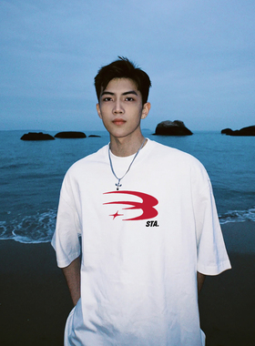 STA国潮美式简约短袖T恤男女夏季潮牌宽松高街重磅纯棉上衣情侣装