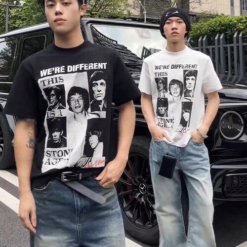 STA复古乐队人像字母短袖T恤男女