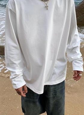 STA国潮高街纯色长袖T恤男女春秋新款潮牌宽松纯棉情侣打底衫上衣