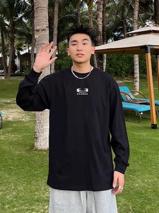 STA国潮重磅复古字母长袖 高街宽松圆领情侣卫衣潮 T恤男女春秋新款