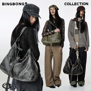 BINGBONG 复古通勤托特包大容量松弛大包单肩斜挎 定格时刻