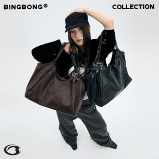 咖啡棕秋冬托特包星星挂饰大容量通勤包 触不可及 BINGBONG 原创