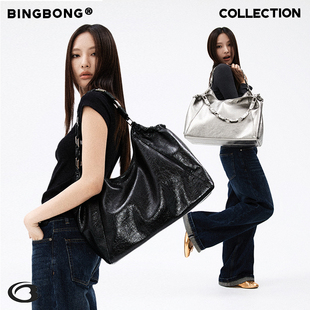 爆裂纹褶皱复古酷辣通勤托特包大容量 爆裂朵巴克 BINGBONG 原创