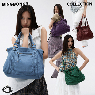 复古慵懒风通勤机车包大容量斜挎托特包 夏季 BINGBONG 心灵拉图