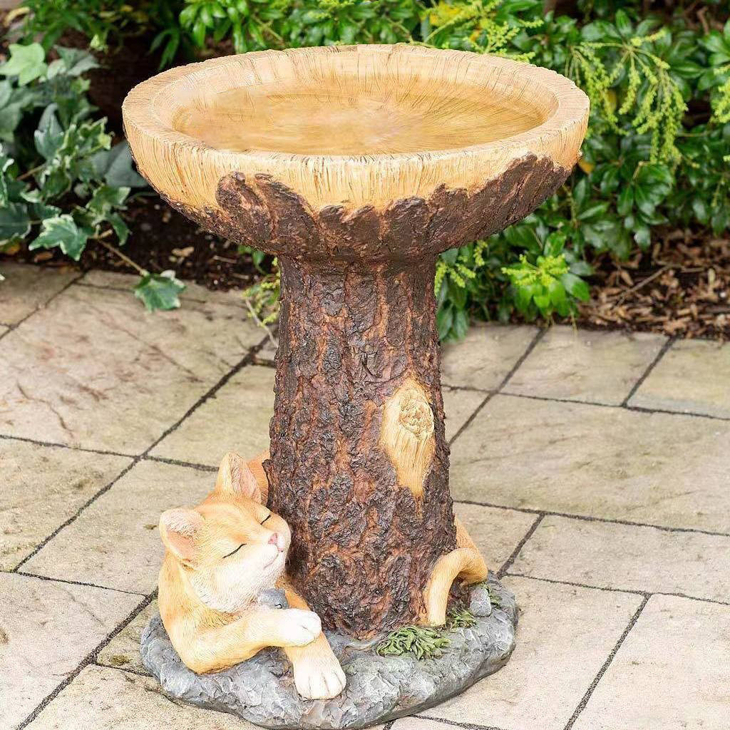 花园装饰猫咪喂鸟器树脂摆件工艺