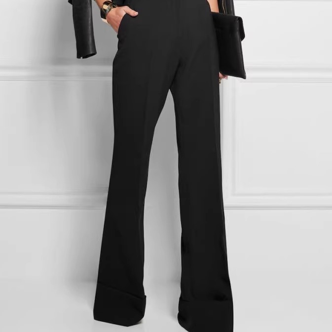 简约百搭黑色微喇羊毛西裤