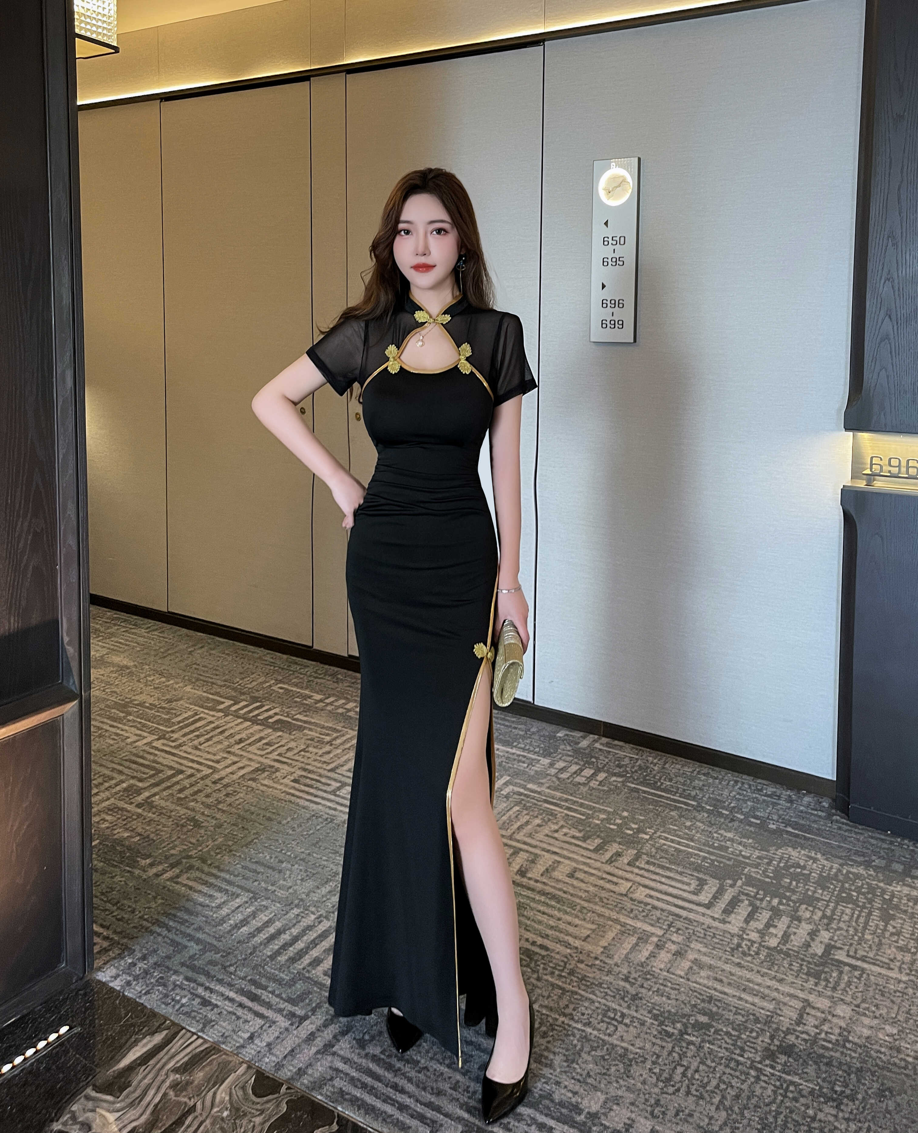 中式旗袍连衣裙按摩技师工作服